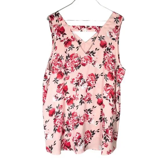 Maurices Womens Dressy Floral Tank Top Sz XL Pink V Neck Bar Back Flowy Chiffon - Picture 3 of 10